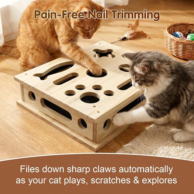 2026 NEW Cat Nail File Scratcher, Cat Scratch Puzzle Enrichment Box with Sandpaper for Cat Claw Care, Stress-Free Trimming Nails, Puzzle Feeder Cat Toys Interactive for Indoor Cats (No Bell Balls) - Image 2