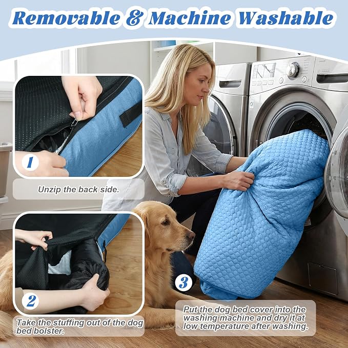 GGIB Cooling Dog Bed Mat with Bolster Pillow Washable Dog Couch Cover Breathable Summer Pet Couch Bed Protector Indoor(Medium, Cooling Blue) - Image 5