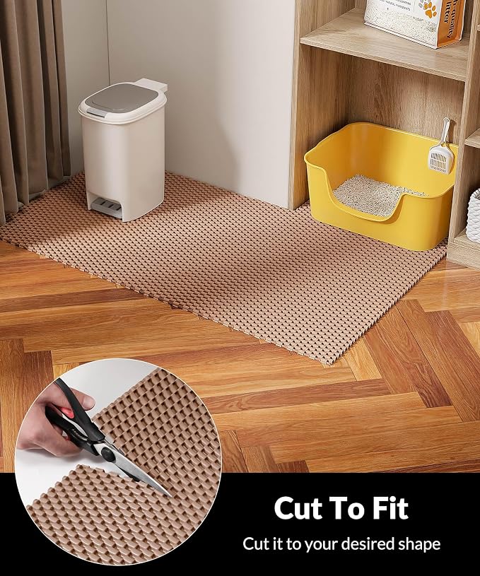 Cooyes Cat Litter Mat - Cut to Fit Any Place, 40"x28" Large Litter Trapping Mat for Litter Box, Easy to Clean, Waterproof & Non-Slip Kitty Pad, Scatter Control to Protect the Floor (Khaki) - Image 2