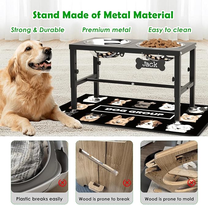 SHAINFUN Elevated Dog Bowls with Mat for Large & XLarge Dogs, Adjustable Height Raised Dog Bowl Stand with Two 68oz Bowls, Dogs Food Water Bowl Holder - Image 5