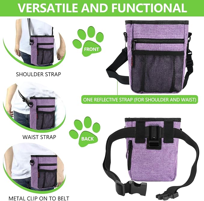 kissleaf Dog Treat Pouch, Magnetic Closure, Dog Clicker- Purple | Dog Training Treat Pouch, Large Size, Nylon Material, Magnetic Closure & Clicker, for Walking, Obedience & Outdoor Use - Image 4