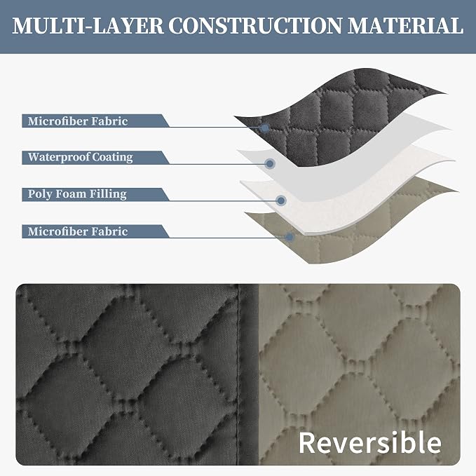 ISSUNTEX Double Protection 100% Waterproof Loveseat Sofa Covers for Living Room, Couch Covers for 2 Cushion Couch Sofa, Reversible Furniture Protector Sofa Cover for Dogs (Loveseat, Dark Gray/Beige) - Image 4