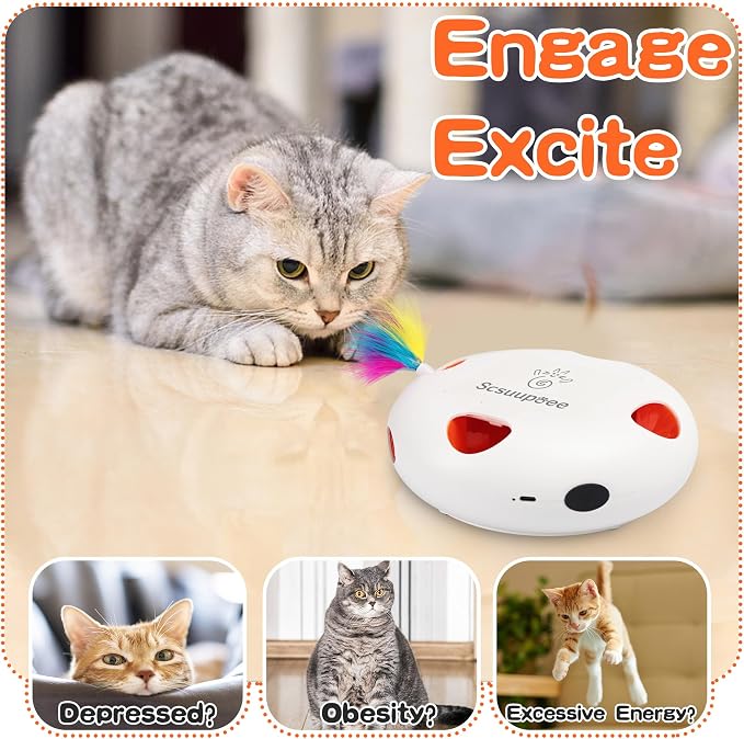 Cat Toys, Rechargeable Interactive Cat Toy, Smart Sensor Pop-Up Feather Toy with 7 Holes, USB Powered Automatic Kitten Toy for Indoor Cats, White | Smart Sensor Pop-Up Feather Toy with 7 Holes USB Powered Automatic Kitten Toy for Indoor Cats - Image 2