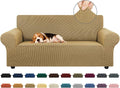 KEKUOU Stretch Loveseat Couch Cover, 2 Cushion Couch Slipcover,Tan | 1-Piece Washable Sofa Cover Pet Friendly (55"-78") Furniture Protector Soft Jacquard, Elastic Bottom for Dogs & Kids by KEKUOU