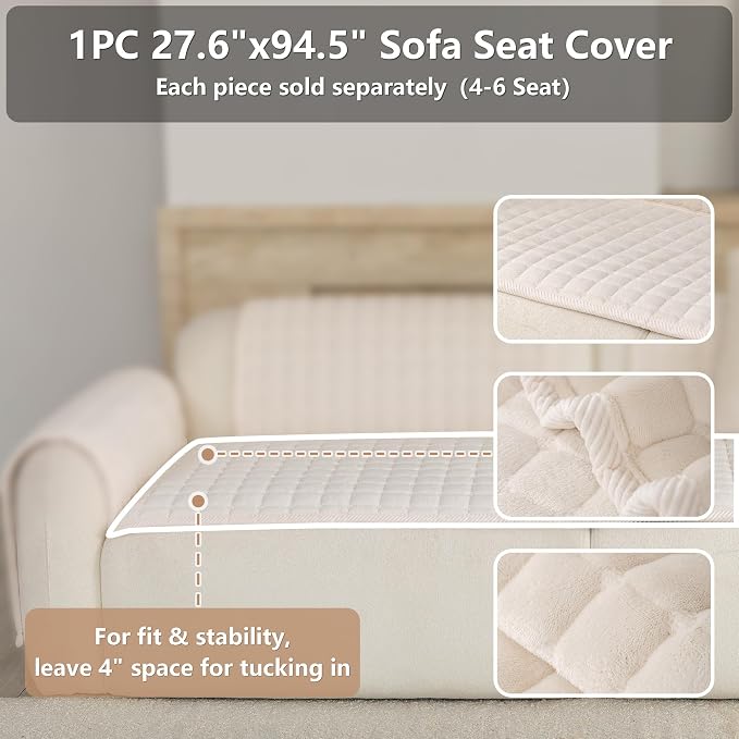 Velvet Washable Couch Cover for Dog,L Shape Sofa Cover for Pets. | 27.6"x90",White,Sectional Couch Cover,Soft Velvet,Non-Slip,Furniture Protector,quilted - Image 2