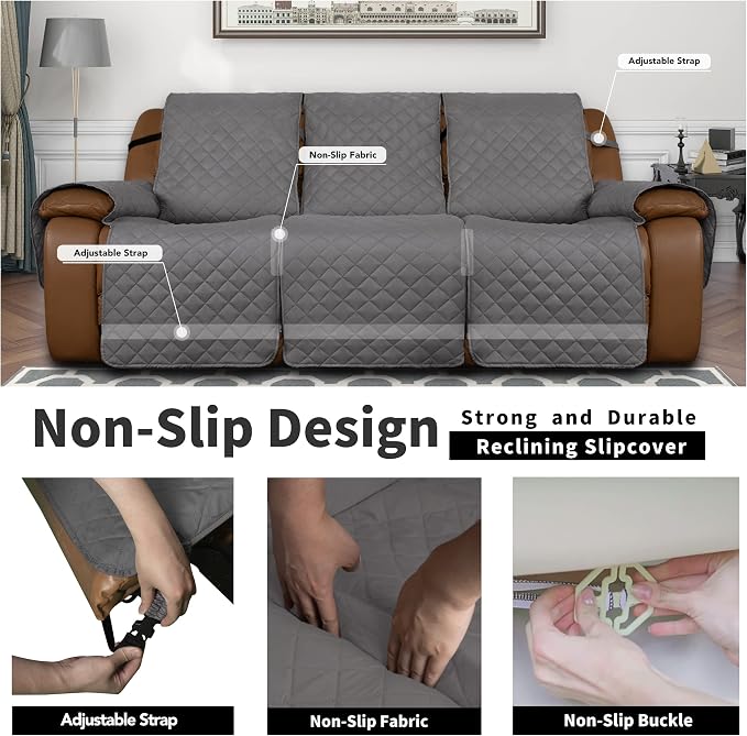 Easy-Going Reversible Couch Cover for 3 Seat Oversized Recliner, Gray/Gray | Sofa Slipcover For Dogs, Sofa Cover For Oversized Recliner, Furniture Protector Mat, Pet Friendly - Image 4