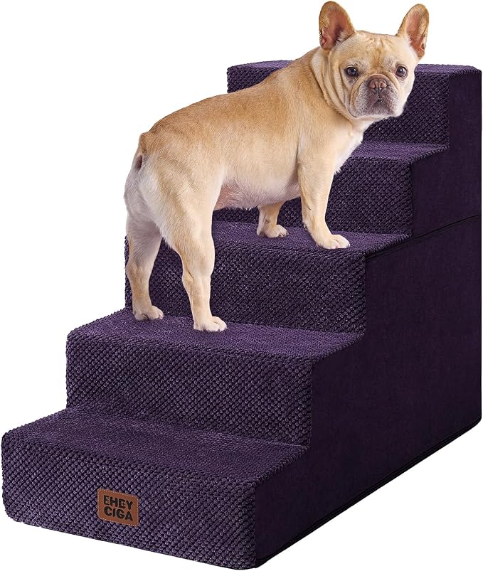 EHEYCIGA Dog Stairs for High Bed 22.5" H, 5-Step Dog Steps, Purple | Pet Steps for Small Dogs and Cats for Bed, Non-Slip Balanced Pet Ramp Indoor by EHEYCIGA