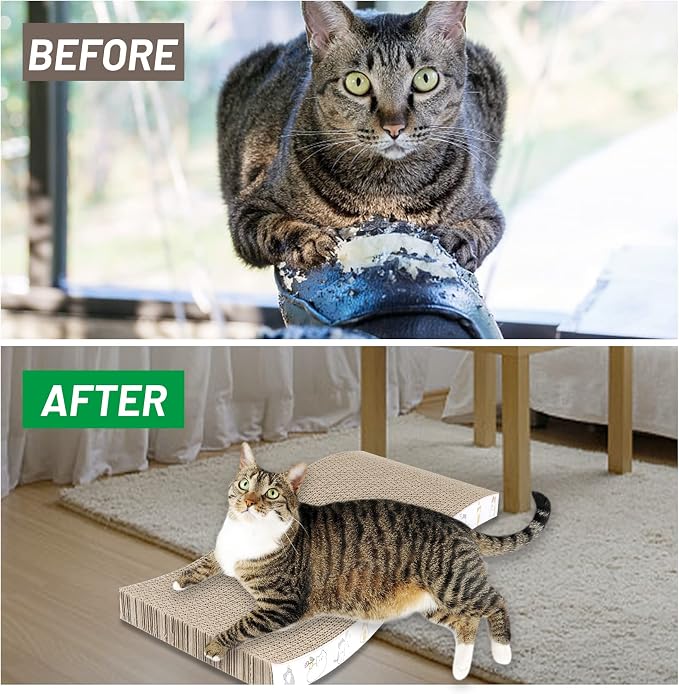 PatiencET Cat Scratcher Cardboard 4 Pack Cat Scratch Pad | Reversible, Curve Design, Durable, Indoor Cats, Lounger Sofa, Multi-Room Use - Image 7