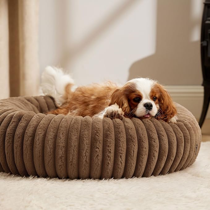 Bedsure ComfyFleece™ Donut Medium Dog Bed - Washable Faux Fur with Corduroy Fleece & Anti Slip Bottom, Round Pet Bed with Removable Cover, Camel Brown, 30x30x8 inches | 30x30x8in, Calming Round Pet Bed, Support Plush , with Removable Corduroy Fleece fo... - Image 7