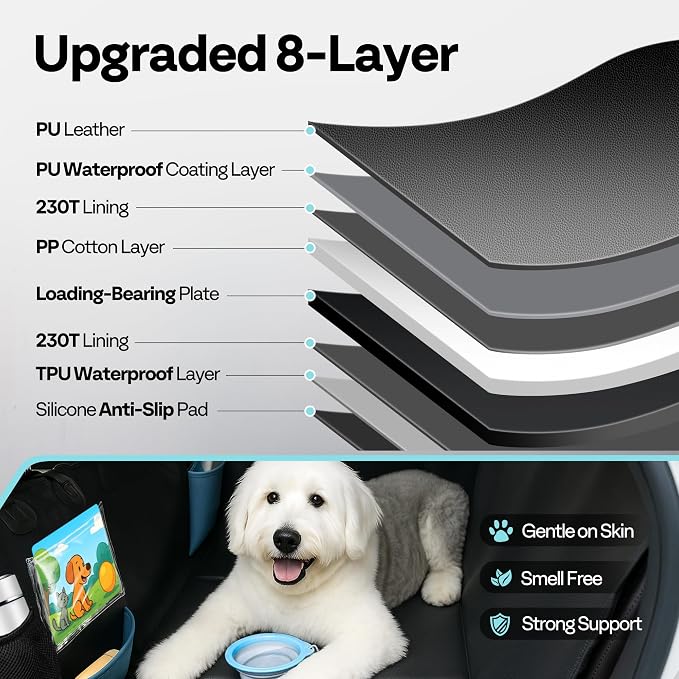 Dog Car Seat Cover for Back Seat 53" with Hard Bottom | PU Leather Back Seat Extender Holds 400LBS, Waterproof Anti-Scratch Backseat Cover for Dogs in Cars, SUV & Small Truck - Image 6