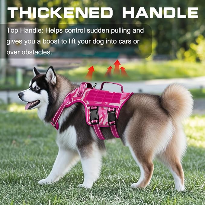 Dog Harness for Large Dogs, No Pull Tactical Vest with Front Clips | Easy Contrl Handle, Breathable Soft Padded, Adjustable, Reflective, Heavy Duty, Easy Take On & Off, Pink Camo Large - Image 2