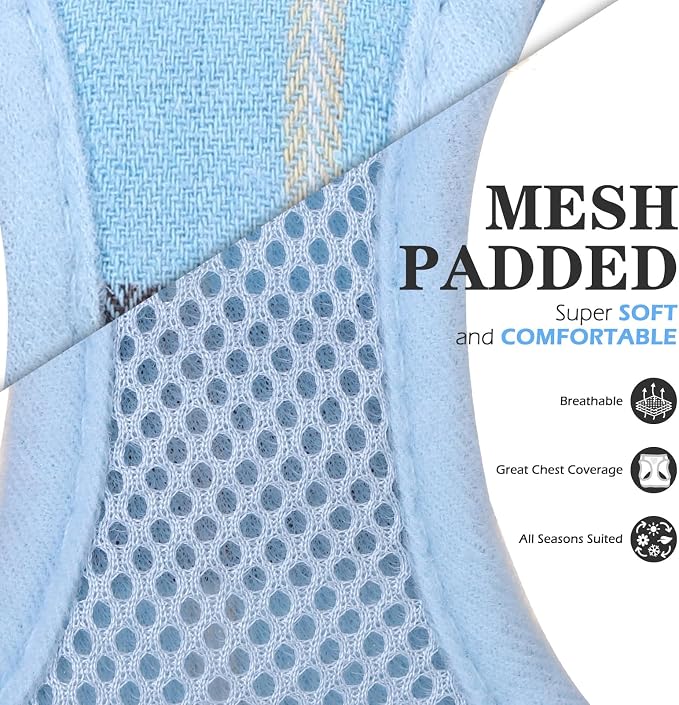 Classic Plaid Puppy Harness - Small Dog Harness and Leash Set - Dog Collar and Leash Set with AirTag Holder, Soft Padded Step in Dog Vest Harness No Pull Reflective for Outdoor, Blue XXS - Image 7