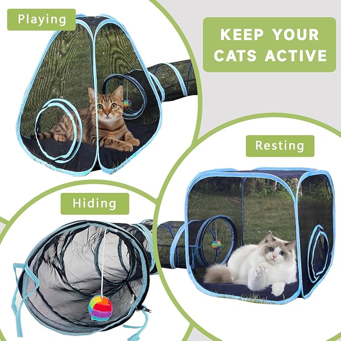 Outdoor Cat Enclosures, Cat Tunnels Catio Tents Cubes for Indoor Cats with Play Ball, Collapsible Outside Playpen Tunnel for Kitty, Rabbit, Puppy and Small Animals - Image 5