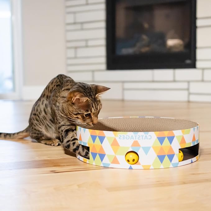 Catstages Bowl Track Scratcher 3-in-1 Ball Track, Scratcher, Lounger, 13.8" | Corrugated Scratch Pad & Lounger + Ball Track Cat Toy with 2 Balls for Interactive Play, Indoor Enrichment, Cats & Kittens - Image 7