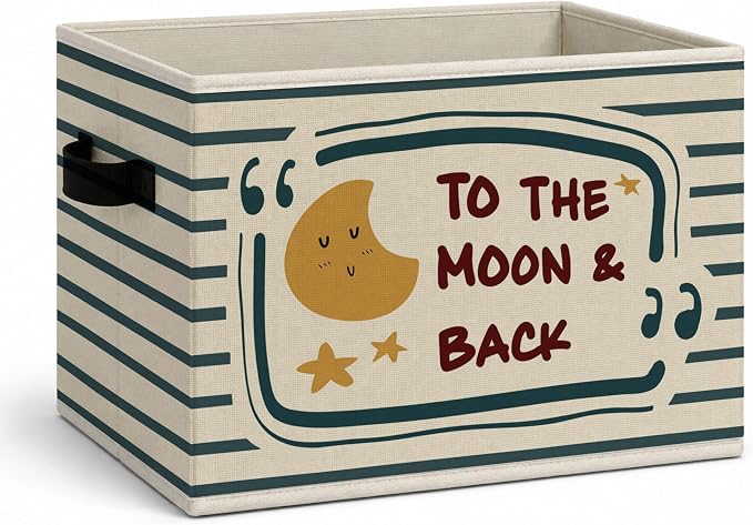 To The Moon Back Storage Bins Box with Handles, Calming Collapsible Storage Basket, Moon Stars Foldable Basket for Organizing Playroom Nursery Bedroom Toys Books Clothes by Unknown