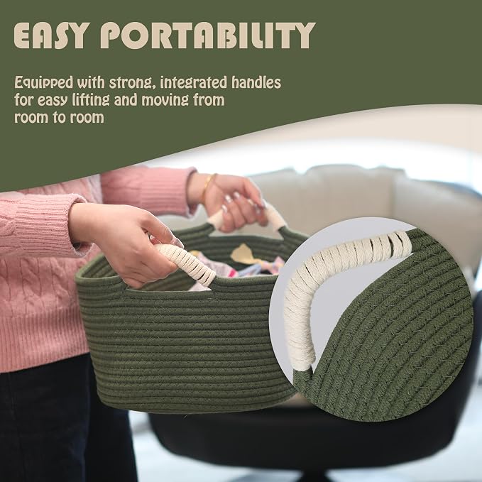 Sea Team Dog Toy Storage Basket with Handles, Green Woof | Large Cotton Rope Storage Bin, Shelf Basket, Organizer for Pet Chew Toys, Foods, 16.5 x 11 x 7 Inches, 4.4 Gallons - Image 7
