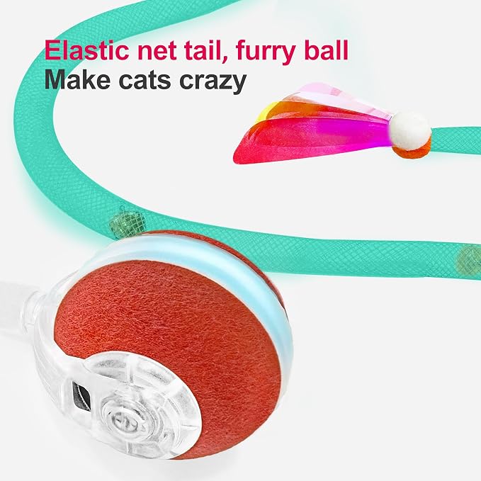 Jkanti Interactive Cat Toys for Indoor Cats,The 3rd Generation Agile Moving Cat Ball with Elastic Mesh Tail,Automatic Kitten Toys for Bored Indoor Adult Cats,Motion Activated (Green) - Image 4
