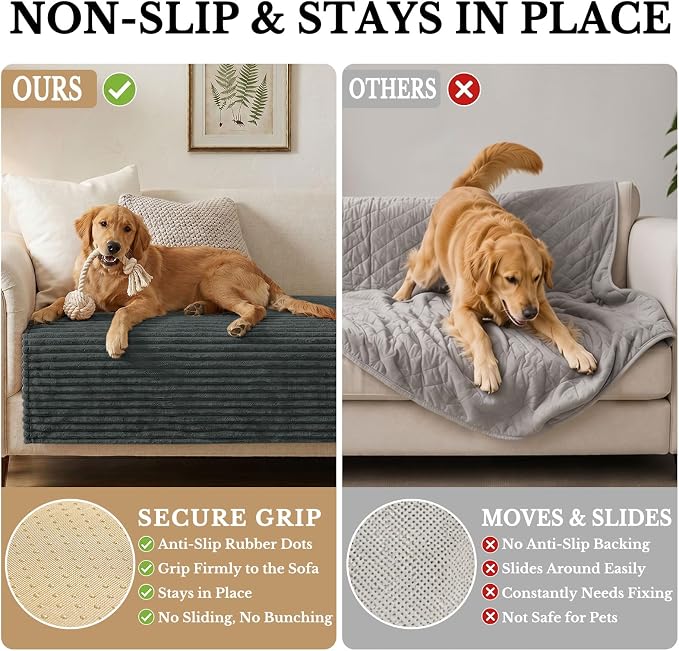 Smiry Waterproof Couch Cover for Dogs, Washable Non Slip Plush Protector | Waterproof Protection, Plush Flannel, Non Slip Backing, Pet Hair & Scratch Protection, Soft Cover (43" x 63") - Image 3