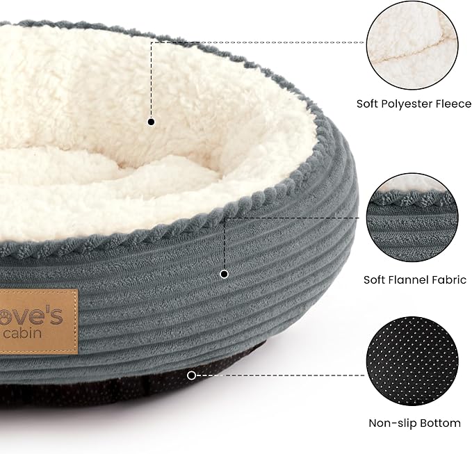 Love's cabin Round Donut Cat and Dog Cushion Bed, 20in Pet Bed for Cats or Small Dogs, Anti-Slip Water-Resistant Bottom, Super Soft Durable Fabric Pet beds, Washable Cat Dog Bed Stripe Bluish Grey - Image 2