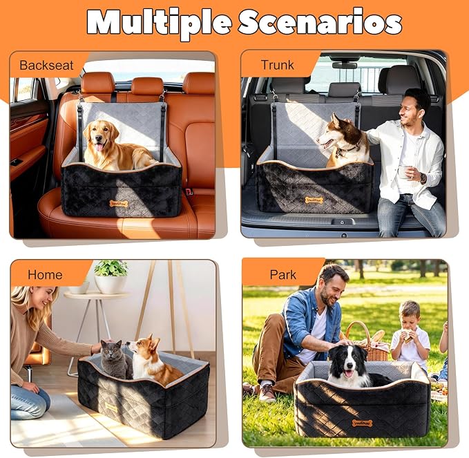VavoPaw Dog Car Seat for Dog Under 50Lbs Medium or 2 Small Dogs Under 25Lbs | Booster Car Seat, Waterproof Cars Pet Bed with Thick Cushion & Safety Leash, Removable Pet Cars Seats for Travel - Image 9