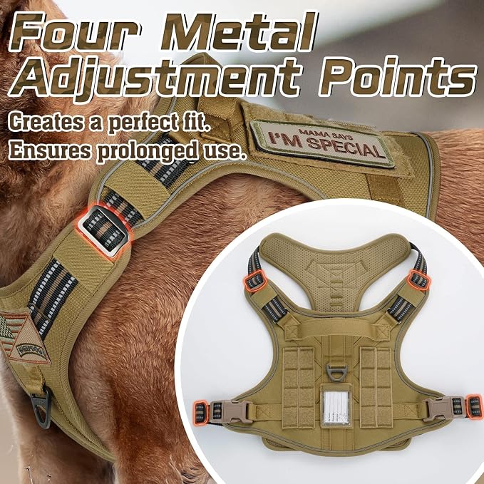 rabbitgoo Tactical Dog Harness for Large, No Pull Military Service Vest | Molle & Handle, Heavy Duty, Adjustable, Reflective Straps, Easy Control for Training Walking, Brown, Large - Image 2