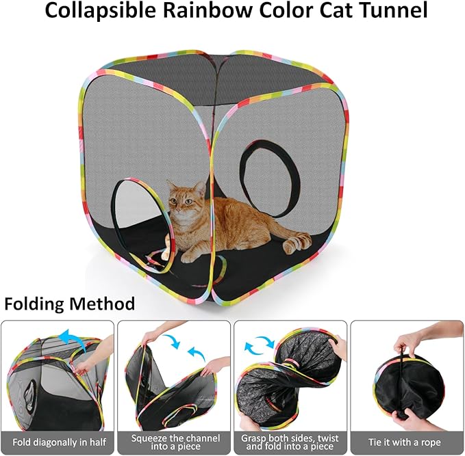 Pop-Up Outdoor Cat Enclosure Rolling Cube, Escape-Proof Mesh Playpen for Indoor Cats Run Small Dogs Run, Collapsible Tent for Cats Rabbits Guinea Pigs Ferrets, Quick Setup, Expandable - Image 5
