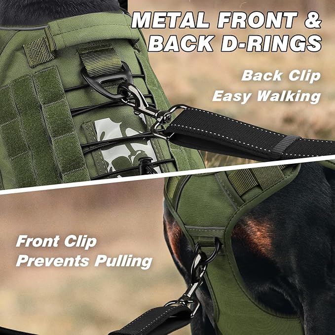WINGOIN Tactical Dog Harness for Large Dogs,No Pull Heavy Duty Dog Harness | with Handle,Adjustable Reflective,Green Military K9 Style,Big Size Dog Vest,for German Shepherd,for Walking Hiking Hunting - Image 2