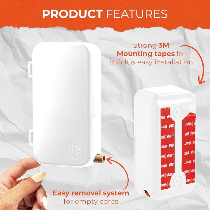 PEXTER Dog Poop Bag Dispenser - Outdoor or Indoor Pet Waste Bag Dispenser Station - Stick-On or Screw-On Wall Mount - Poop Bags Storage Outdoor Container - Includes 4 Doggie Bag Rolls (White) - Image 5