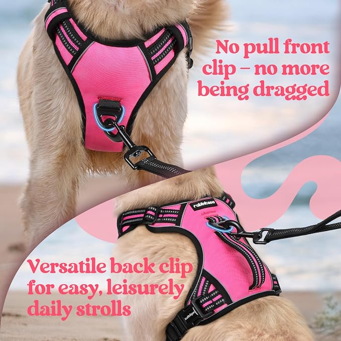 rabbitgoo Large Dog Harness, Easy Wear with 3 Buckles and Lift Handle | No Pull with Front Clip for Walking, Adjustable Soft Padded, Reflective, Easy Control, Pink, Large - Image 6