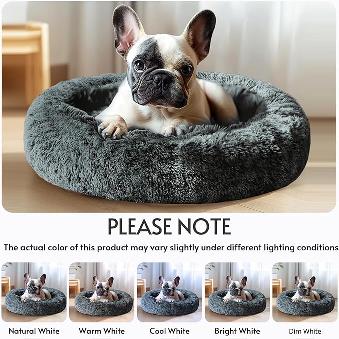 JOLLYVOGUE Calming Small Dog & Cat Bed for Indoor Cats - 20 inches Washable Donut Bed for Kittens & Puppies, Anti-Anxiety Round Fluffy Plush Pet Beds (Fits up to 15 lbs, Navy Grey) - Image 7
