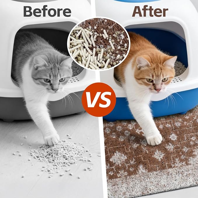 Cat Litter Mat Litter Trapping Mat, 24"x15" Waterproof Urine Proof Litter Box Mat Catcher Mat Non-Slip Washable for Kitty Kitten, Brown - Image 2