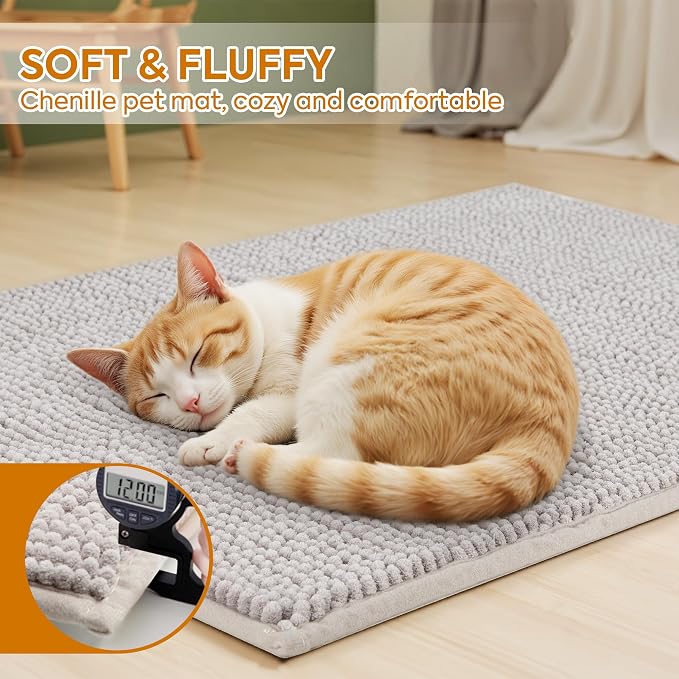 Pieviev Chenille Cat Litter Mat for Litter Box, 28"x22" Soft Ultra Absorbent Mat, Waterproof & Non-Slip, Easy to Clean Litter Trapping Mat for Indoor Cats, Gray (Pack of 2) - Image 5