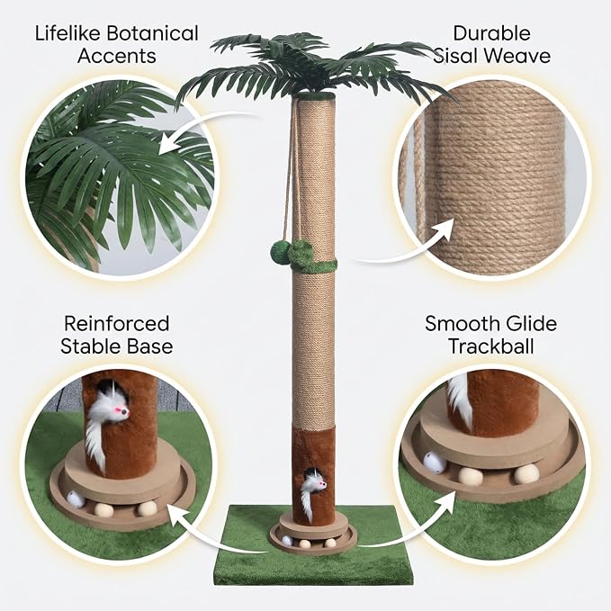 Fantasreen Cat Scratching Post 35'' Tall with Toy Mouse for Indoor Cats, Green - Image 6