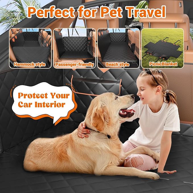 IJVAE Dog Seat Cover for Back Seat, Hard Bottom Back Seat Extender Holds 500 lbs, Waterproof & Nonslip Car Hammock for Large Pets, Comfortable Travel Seat Protector for SUV and Sedan | Waterproof & Nonslip ，Mesh Window,Storage Pocket, Comfortable Trave... - Image 5