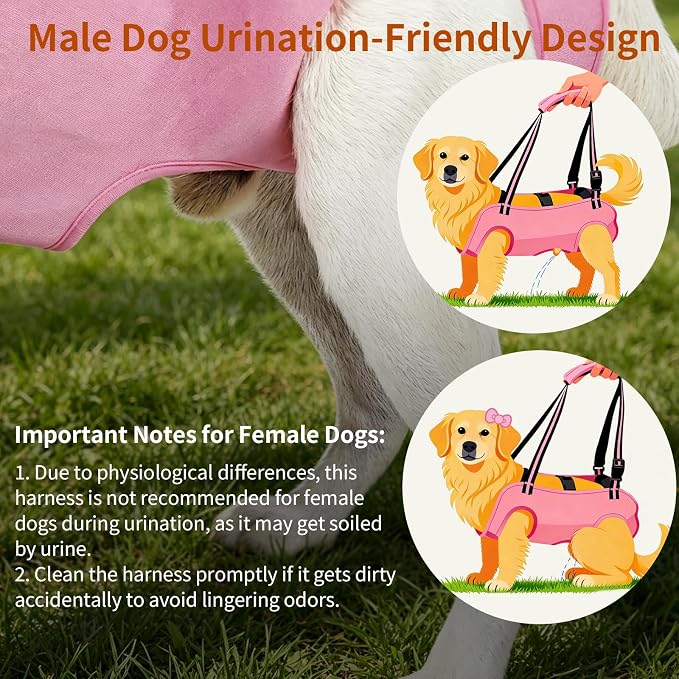 Full Body Dog Lift Harness, Support Senior & Disabled Dogs Walking | Help Up & Down Stairs Grooming, Dog Sling Backpack, Front Hind Leg Joint Injuries, Reflective, Soft Padded Handle | Pink, L - Image 5