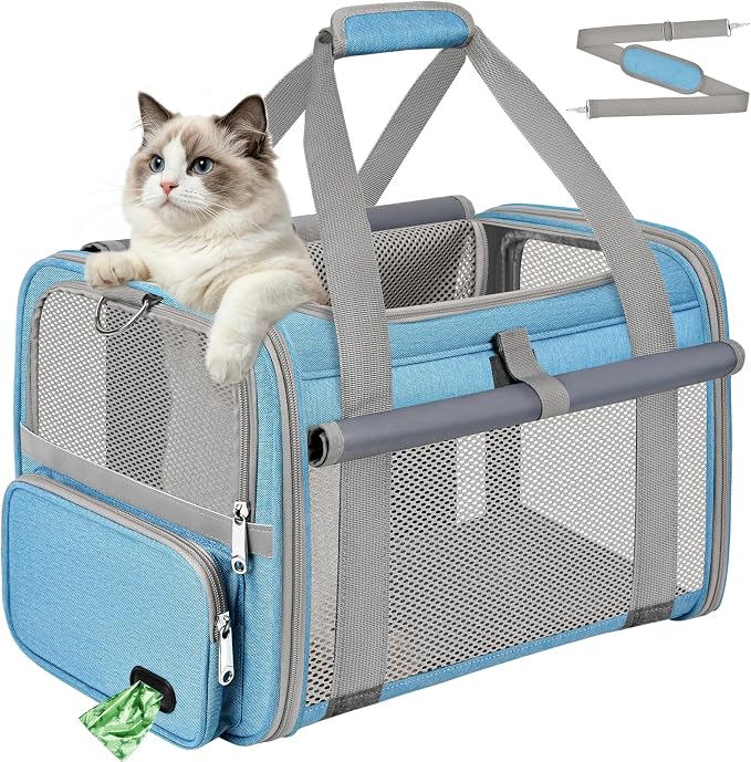 Cat Carrier Airline Approved Privacy Portable Top Load Pet Travel Bag | Soft Sided Pet Carriers for Small Cats Dogs Puppy up to 16 Lbs,Collapsible,Zipper Lock,Luggage Sleeve,2 Storage,Washable by ZENTREON