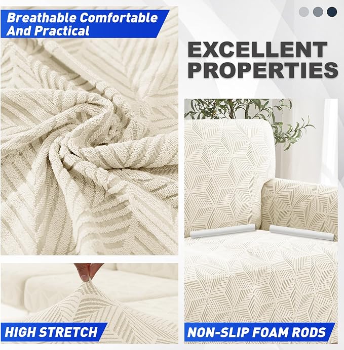 YEMYHOM 1 Piece Stretch Chair Sofa Slipcovers Couch Covers for 1 Seat, Jacquard Armchair Covers with Non-Slip Elastic Bottom, Thickened Furniture Protector for Dogs Pets kids (Small, Beige） - Image 4