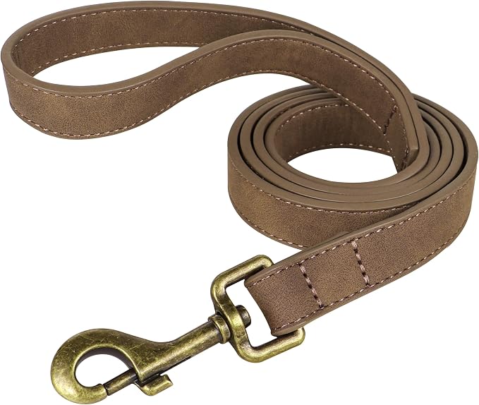 Didog PU Leather Dog Leash for Small Dogs, 5/8in x 4ft, Brown | Soft Grip Full Control, Easy Clean, Metal D-ring for Poop Bag Holder, Tangle-Free 360° Swivel Clasp, for Walking & Training by Didog