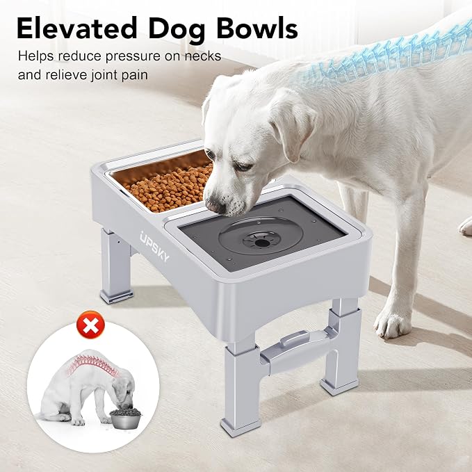 UPSKY 3-in-1 Elevated Dog Bowls Set with 4 Height Adjustable Stand, White | 304 Stainless Steel Bowl, No Spill Water Bowl, Slow Food Bowl, Anti-Slip, Dishwasher Safe, Suitable for Small Medium Dogs - Image 7