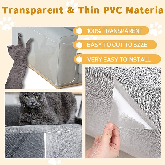 Cat Scratch Furniture Protector, 10 PCS, 17.3'' x 11.8'' | Transparent, Thicker Flexible, For Couch, Sofa, Chair, Walls, Pet Deterrent Shield - Image 4