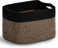 ICERZCZ Woven Cotton Rope Storage Basket for Organizing, Cute Decorative Baskets for Gifts Empty, Organizer Bins for Dog Toy, Baby Laundry, 15“×11”×9.5“, Jute & Black by ICERZCZ