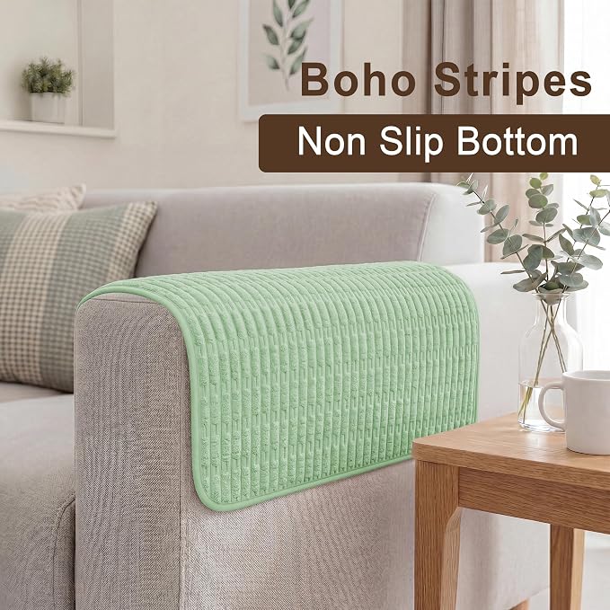 Foxdecor Couch Arm Covers for Sofa Arm Chair Covers Set of 2 | Sofa Arm Covers Cat Scratch Resistant Couch Protectors, Washable Armrest Cover Furniture Arm Covers, Sage Green 20x20 in - Image 2