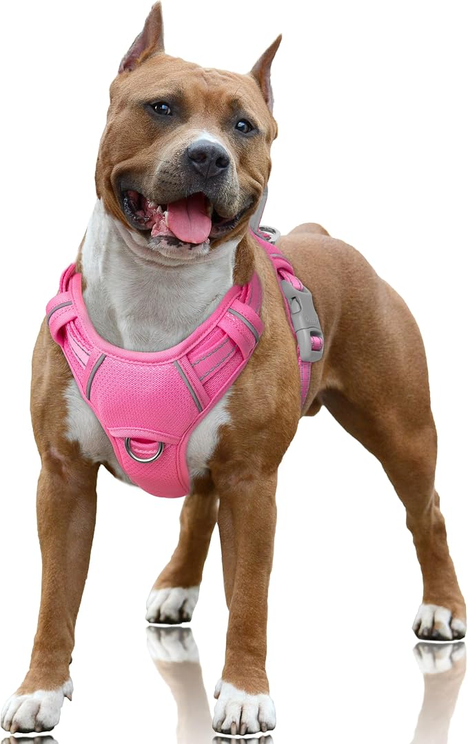 BARKBAY No Pull Dog Harness Large Reflective Dog Harness with Front Clip and Easy Control Handle for Walking Training Running with ID tag Pocket(Pink,L) by BARKBAY