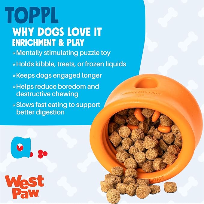 WEST PAW Zogoflex Toppl Interactive Treat Dispensing Puzzle Dog Toy for Mental Stimulation & Enrichment-Holds Kibble & Treats-Lickable, Freezable & Dishwasher Safe-Made in USA-XL-Tangerine - Image 3