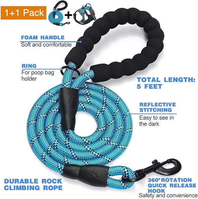 tobeDRI No Pull Dog Harness Adjustable Reflective Oxford Easy Control Medium Large Dog Harness with A Free Heavy Duty 5ft Dog Leash, Blue, S - Image 2