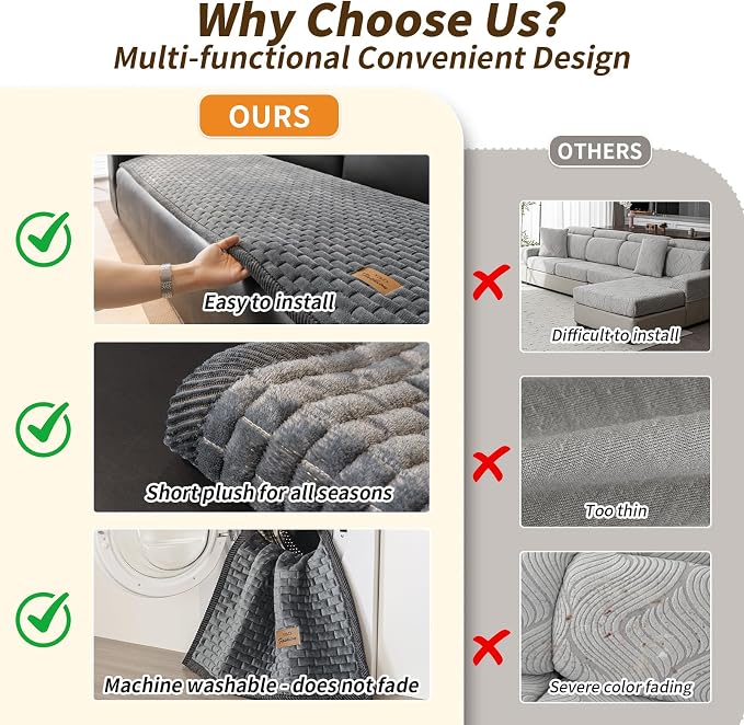 Couch Covers for Dogs Washable, Velvet Dog Couch Cover Protector, Fuzzy Plush Pet Sofa Cover for 2-3 Cushion Couch, Sofa Covers for Pets(1PC,Dark Grey,27.6"x70.9",2-3 Seater Sofa Pad Cover) - Image 7