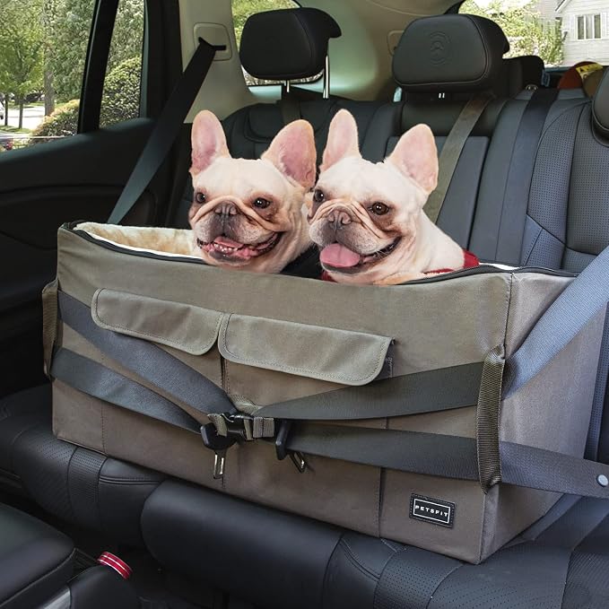 Petsfit Dog Booster Seat for 2 Small Dogs or Medium Dog up to 55 lbs, Large Dog Car Seat with 2 Big Pockets for Cars, Trucks and SUVs (Large, Brown) - Image 8