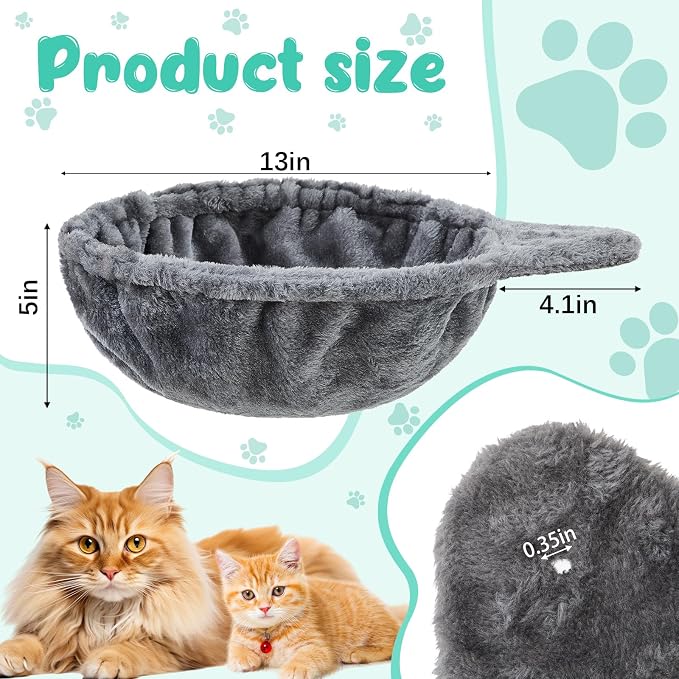 Dansydaisy 3 Pack 13" Large Cat Tree Hammock Basket Bed Lounger Tower Replacement Parts with 6 Pcs Hanging Elastic Strings Pom Pom Toys, Cat Tree Accessories Hammock Attachment (Gray) - Image 2
