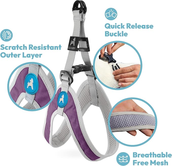 Gooby Simple Step-in III Dog Harness, Purple, Medium | Slide-to-fit chest strap; Breathable inner mesh; Scratch-resistant outer; Quick-release buckle; Durable POM leash ring - Image 4