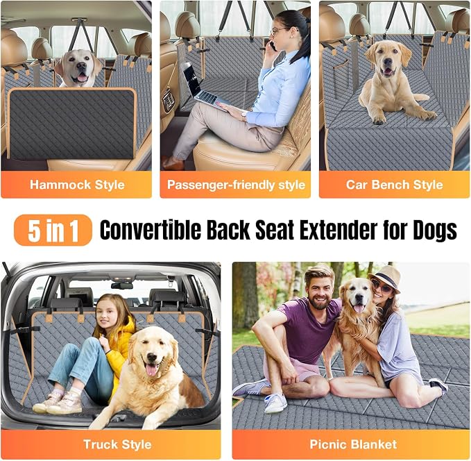 Dog Car Seat Cover for Back Seat, Hard Bottom Holds 420lbs Dog Hammock for Cars SUVs Trucks, Easy to Clean, Waterproof Scratch-Proof Nonslip Backseat Extender for Dogs 4 Panels - Image 7